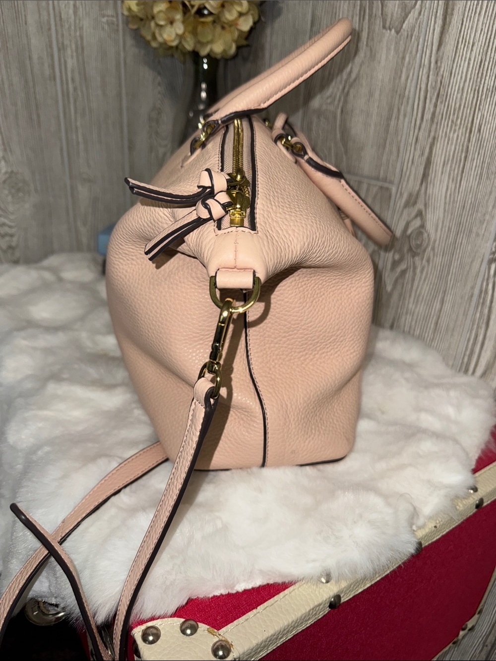 Tory Burch Thea Medium Pale Pink Pebbled Leather Satchel - Picture 6 of 13